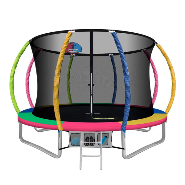 10FT Round Trampoline with Basketball Hoop and Safety Net: Coloured ...